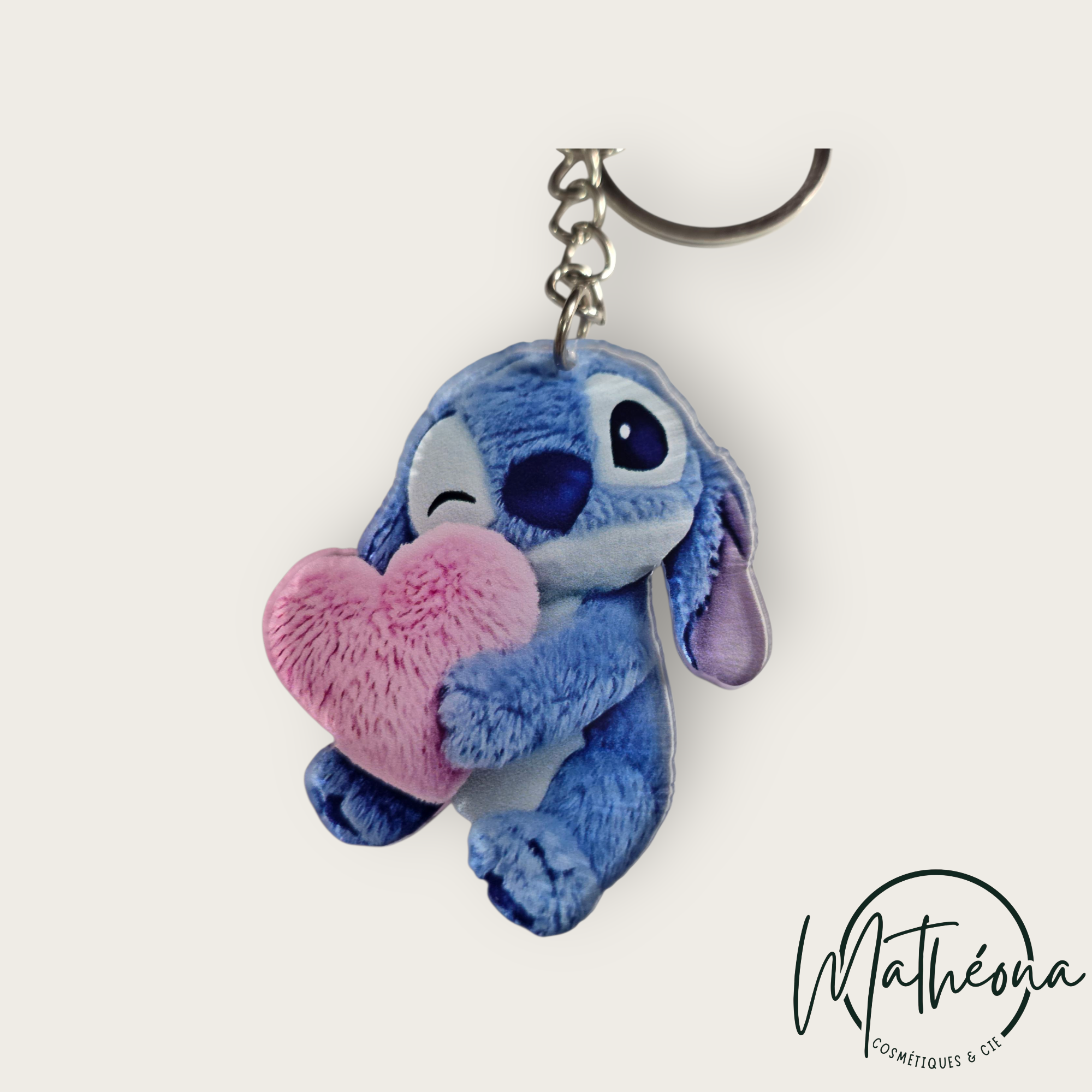 Porte clefs Stitch cœur effet peluche en acrylique