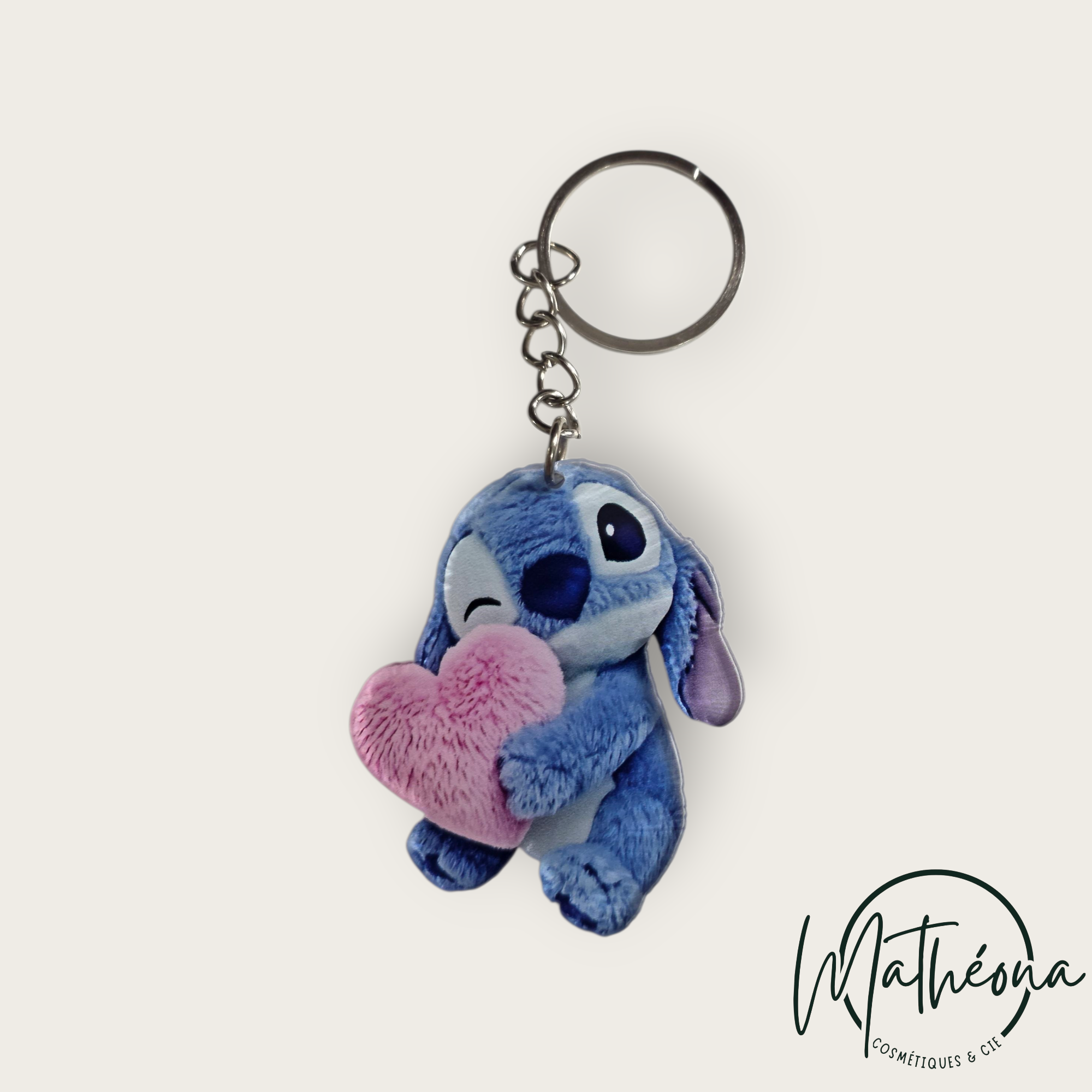 Porte clefs Stitch cœur effet peluche en acrylique