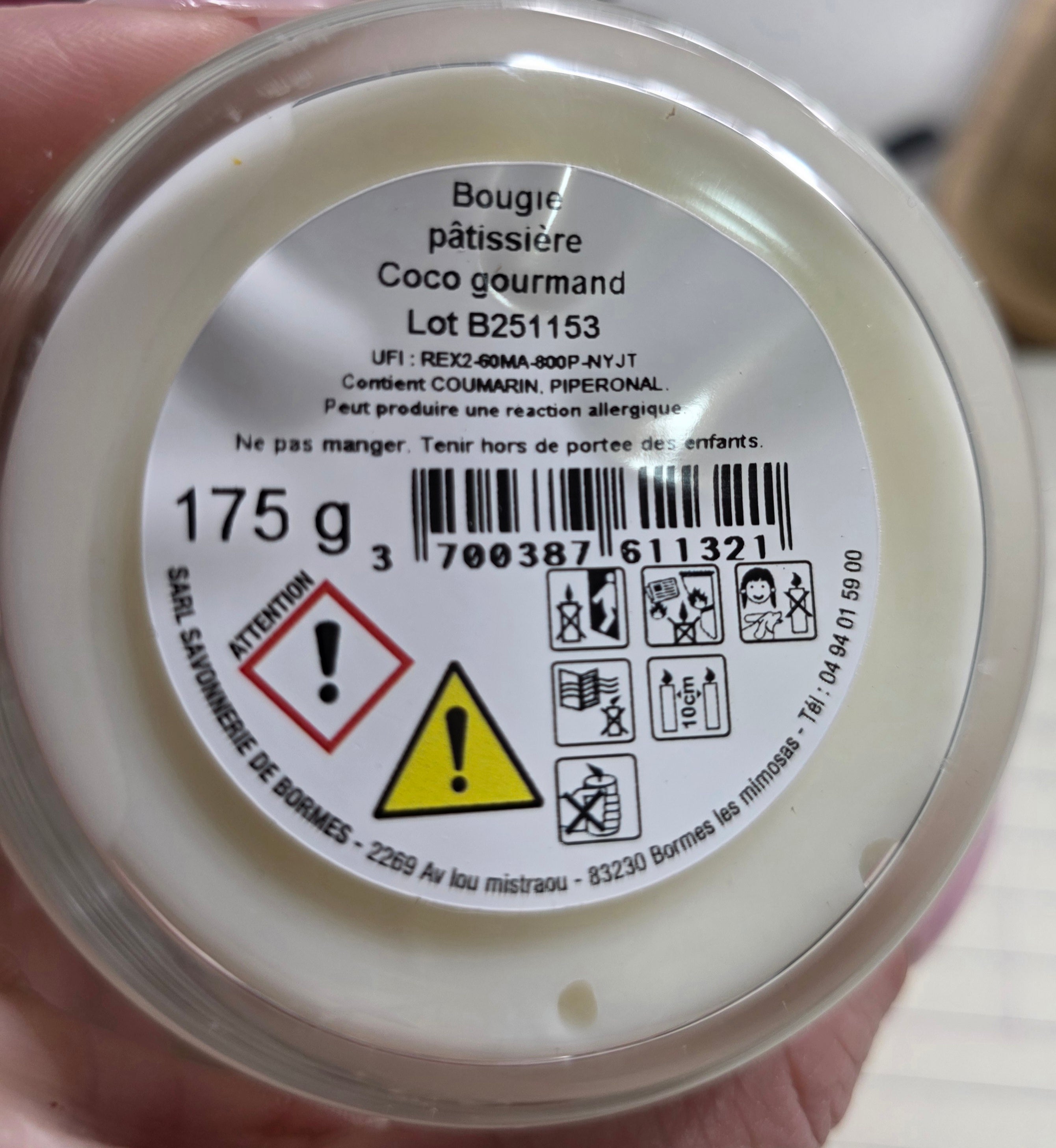 Bougie gourmande Coco gourmande 175gr Savonnerie de Bormes