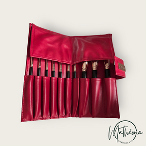 Coffret de 10 pinceaux avec sa pochette de transport rouge