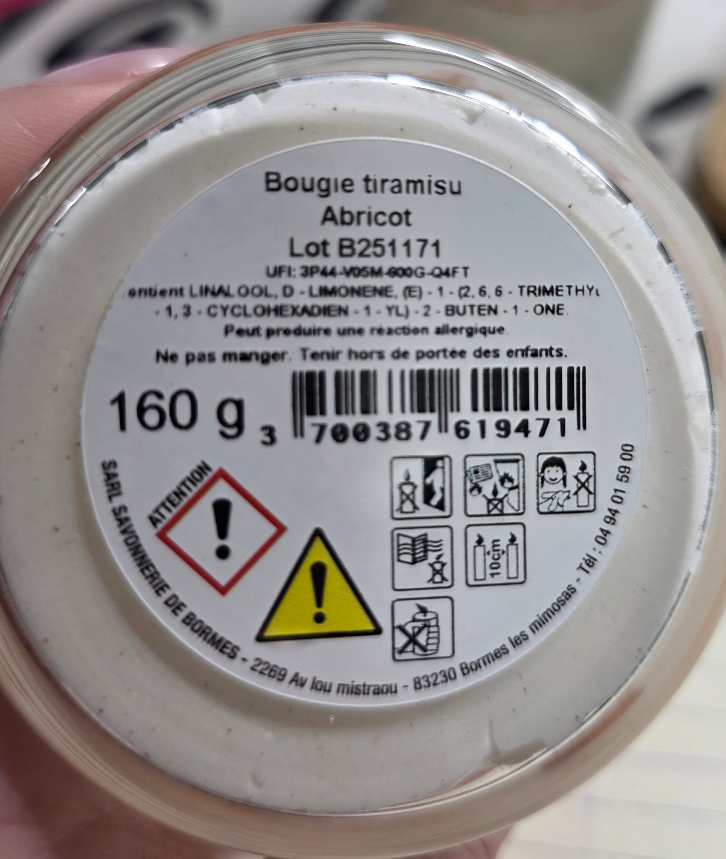 Bougie gourmande Tiramisu abricot 160gr Savonnerie de Bormes