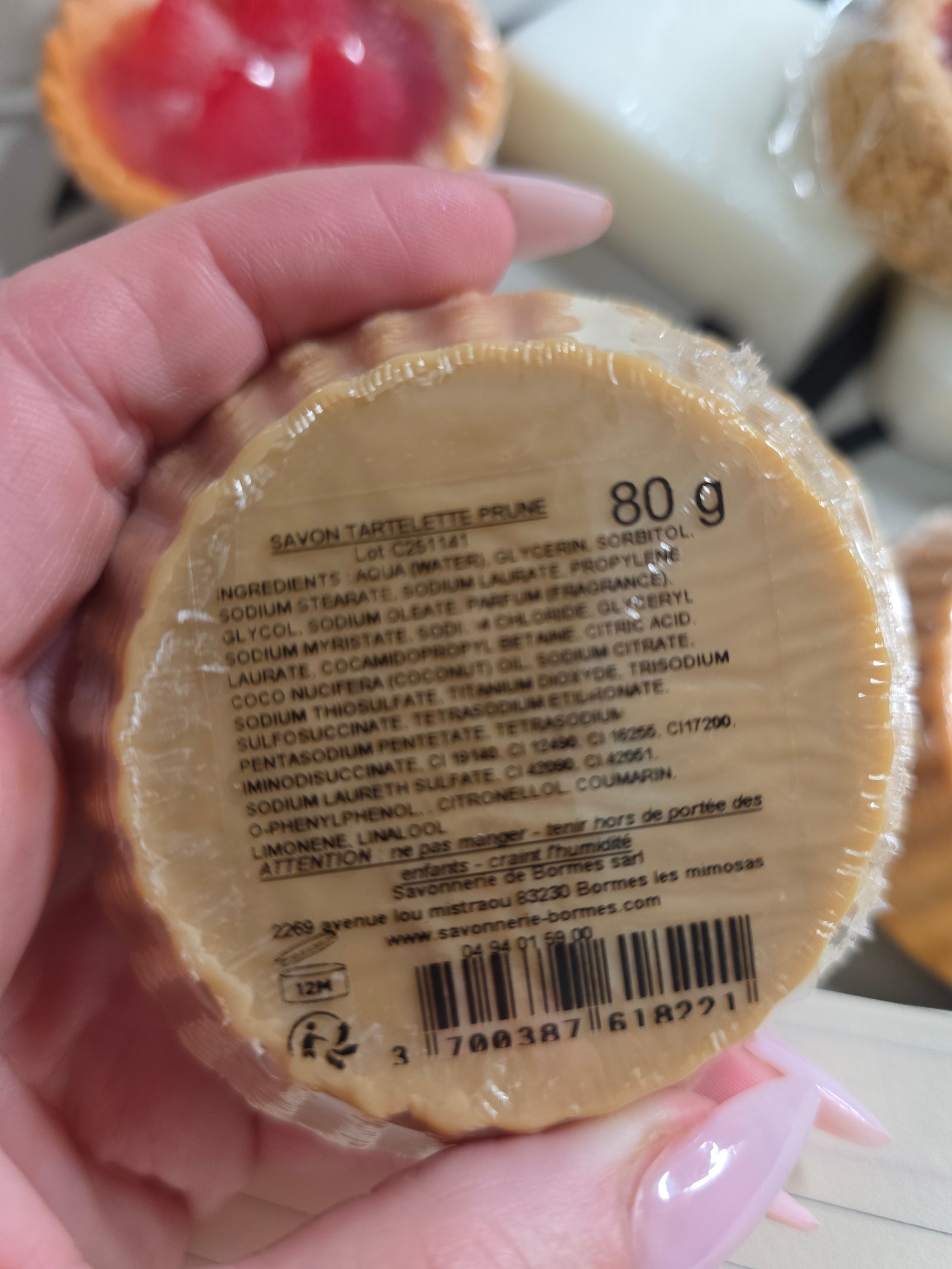 Savon tartelette Prune 80gr Savonnerie de Bormes