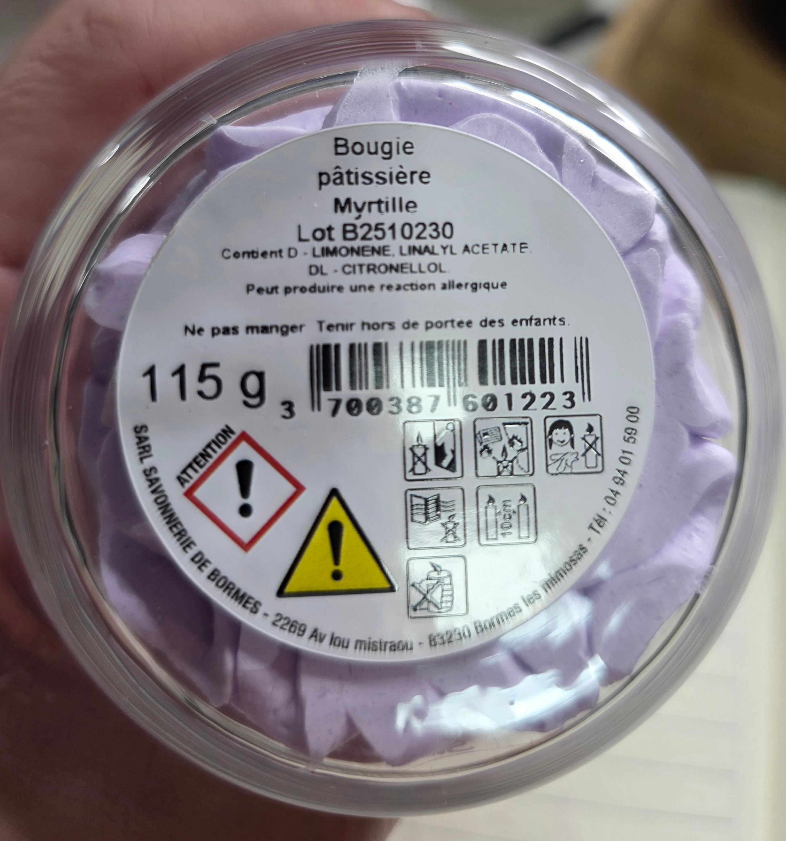 Bougie gourmande Myrtille 115gr Savonnerie de Bormes